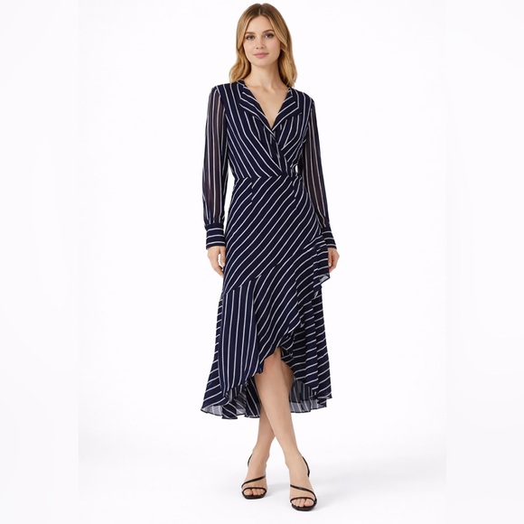 Rachel Roy Collection Dresses & Skirts - Rachel Roy Collection Striped Midi Wrap Dress Navy White Long Sleeve Sz 2 NWOT